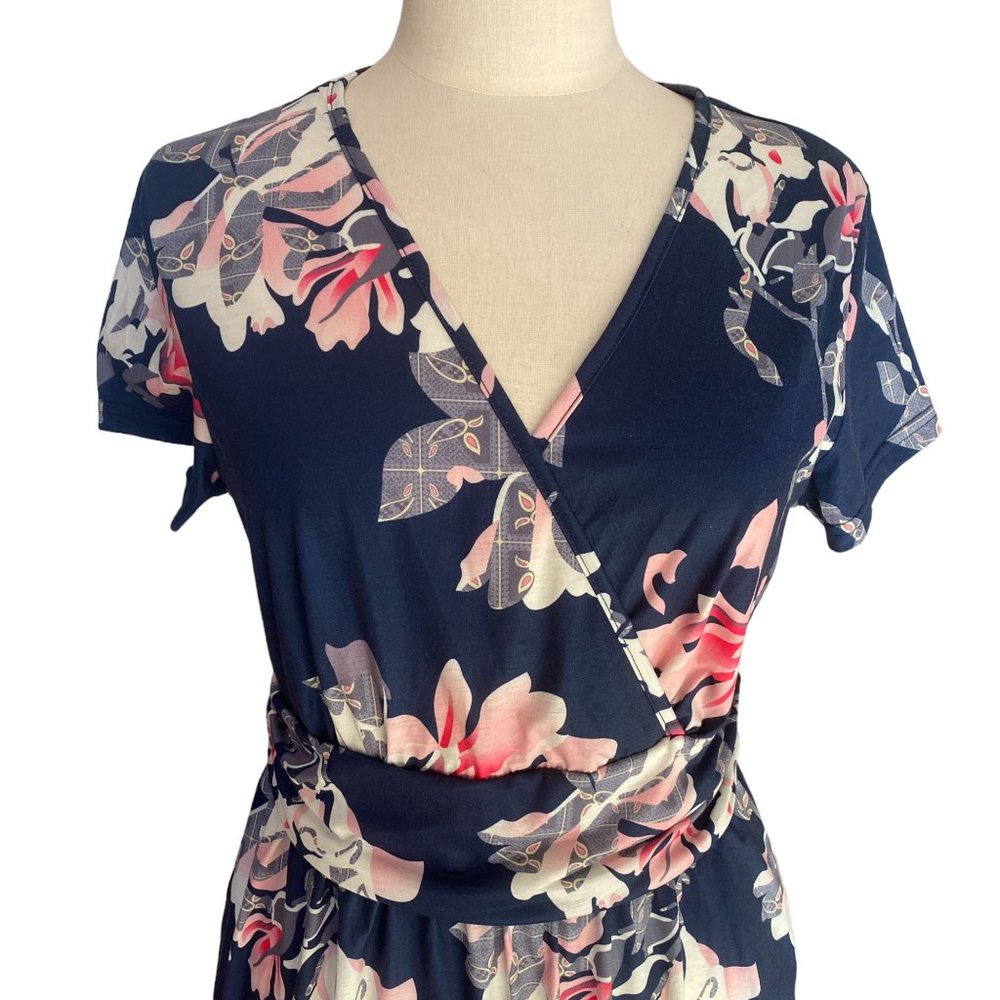 Ouges Faux Wrap A-Line Floral Jersey Knit Knee Le… - image 2